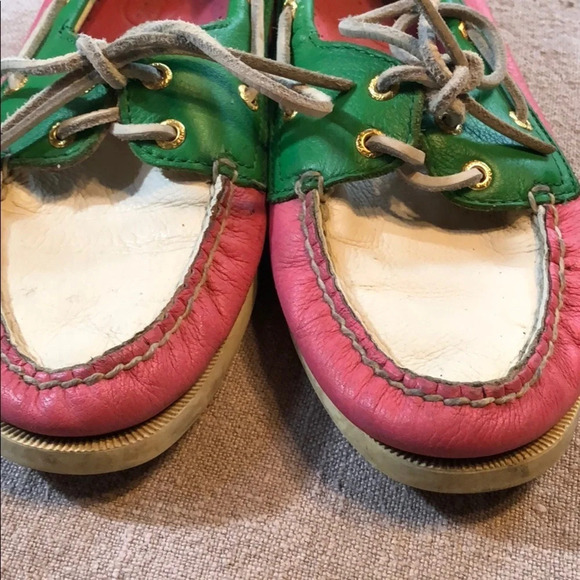 Vintage preppy sperry Top Siders 8 pink green - Picture 2 of 7